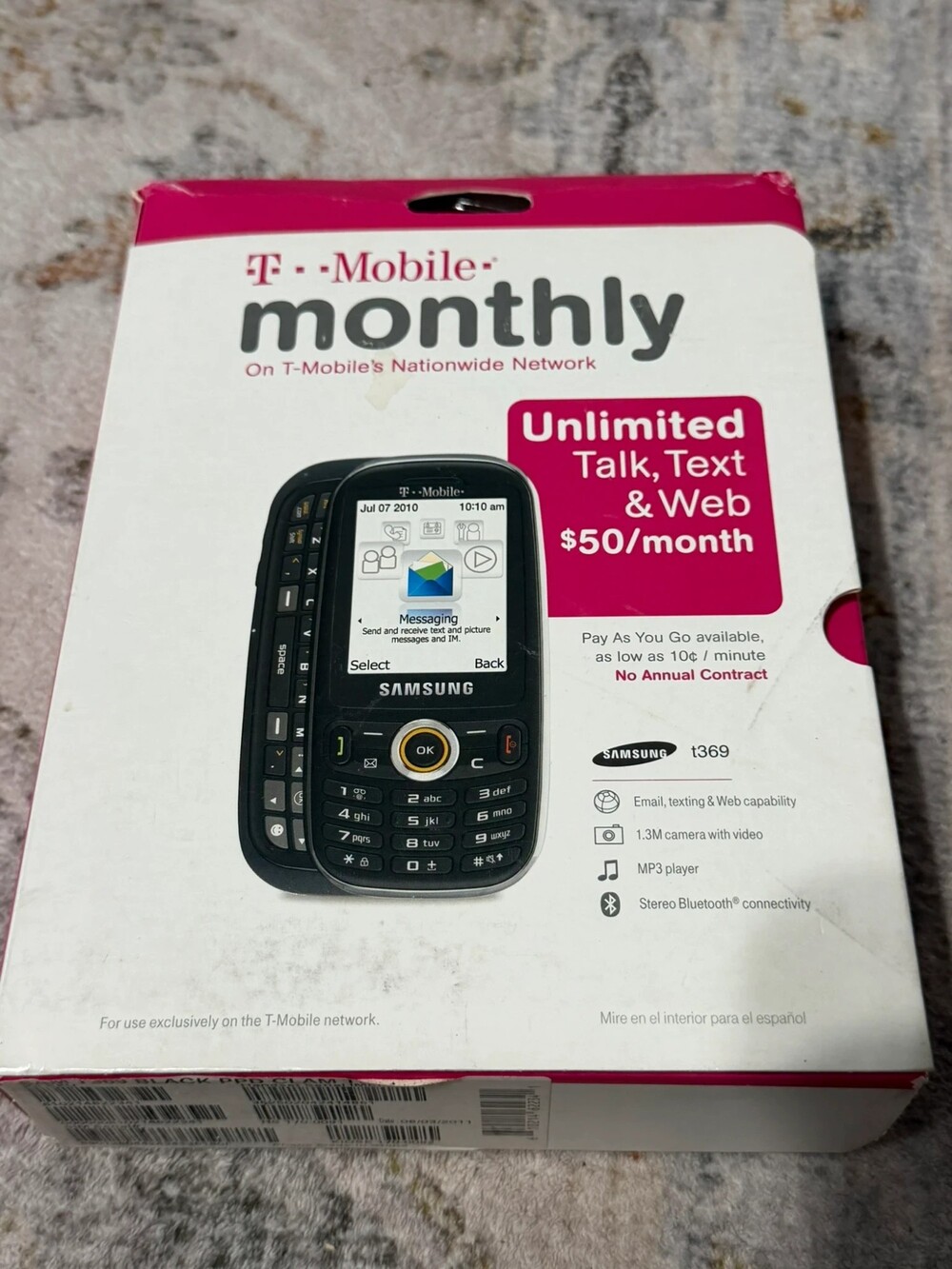 Vintage NIB Samsung t369 T-Mobile Monthly Slider Phone - Black